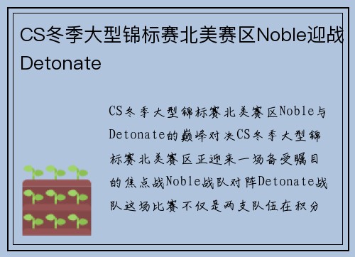 CS冬季大型锦标赛北美赛区Noble迎战Detonate