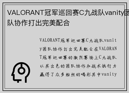 VALORANT冠军巡回赛C九战队vanity团队协作打出完美配合